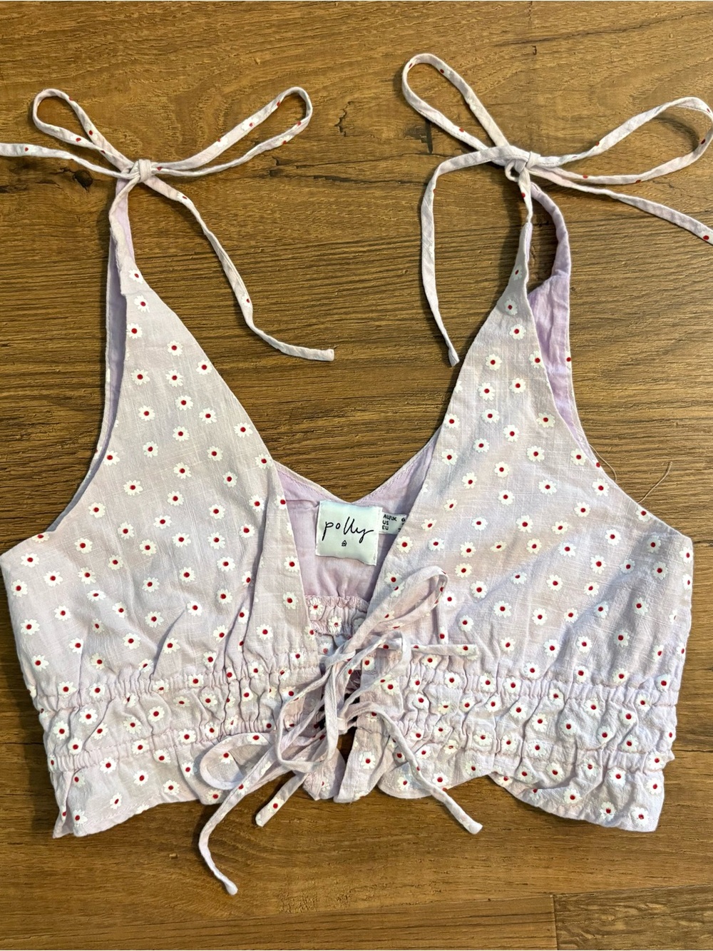 Polly Lilac Eyelet Tie-Front Crop Top